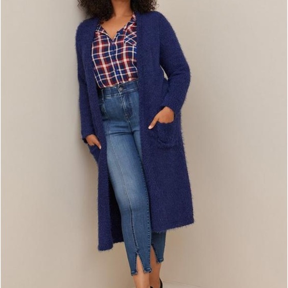 Torrid Navy Blue Popcorn Open Front Duster Sweater! Size 1X! NWT! - Picture 3 of 13